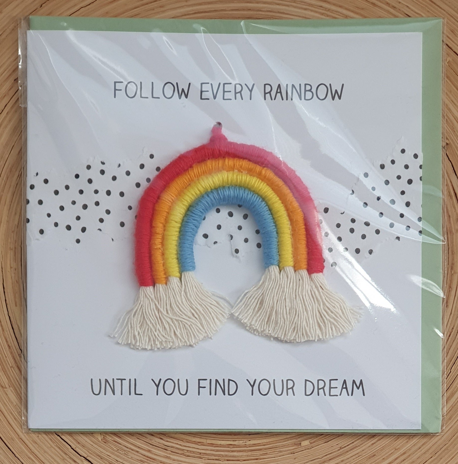 Good Luck Card with Miniature Rainbow - Traditional/Sage Green