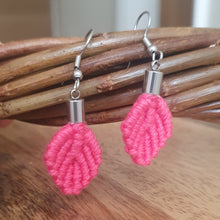 Load image into Gallery viewer, Micro Macrame Leaf Earrings - Fuchsia Pink
