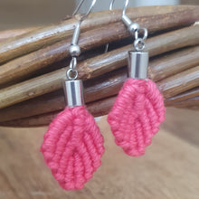 Load image into Gallery viewer, Micro Macrame Leaf Earrings - Fuchsia Pink
