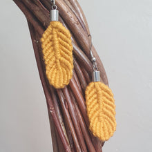 Load image into Gallery viewer, Micro Macrame Feather Earrings - Mustard
