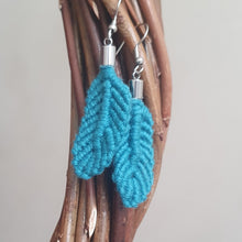 Load image into Gallery viewer, Micro Macrame Feather Earrings - Teal
