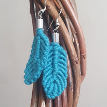 Load image into Gallery viewer, Micro Macrame Feather Earrings - Teal
