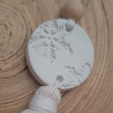 Load image into Gallery viewer, Mini Clay tree decorations with Tassels. Snowflake print - 2 pk.
