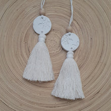 Load image into Gallery viewer, Mini Clay tree decorations with Tassels. Snowflake print - 2 pk.
