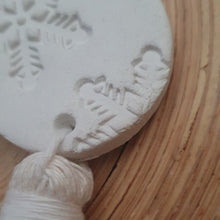 Load image into Gallery viewer, Mini Clay tree decorations with Tassels. Snowflake print - 2 pk.
