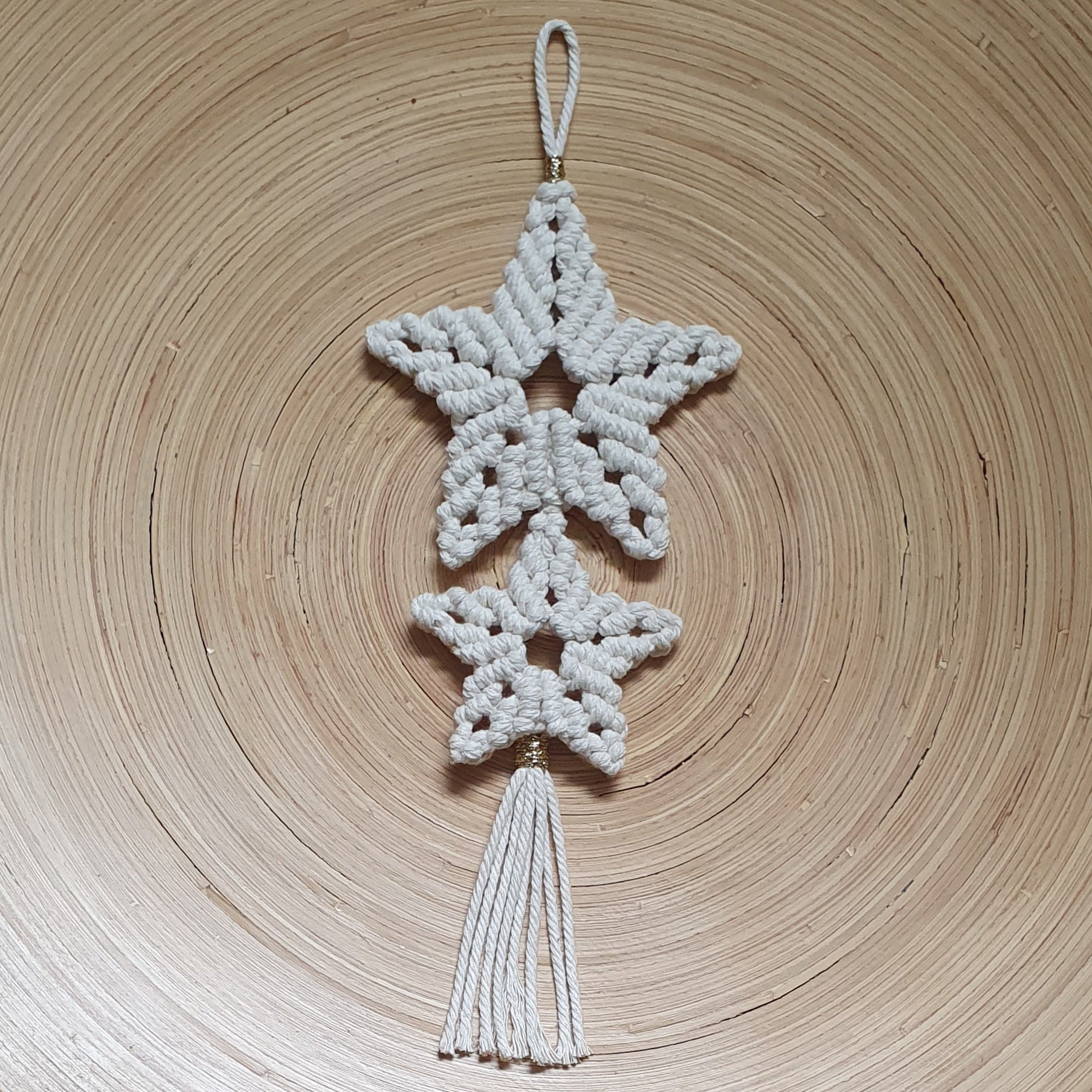 Double Hanging Five Pointed Star Christmas decoration - Natural
