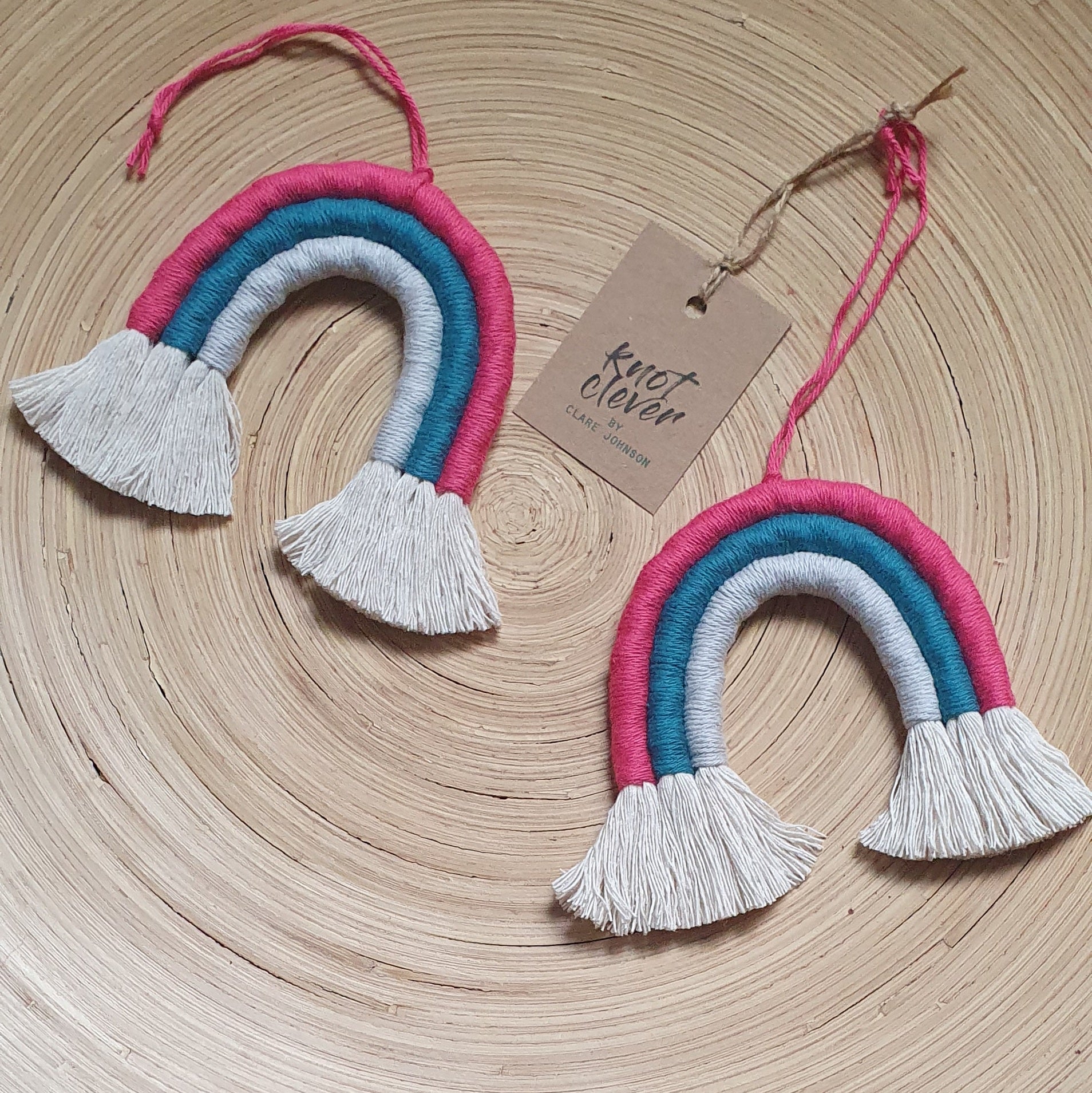 Mini Macramé Rainbow - Fuschia/Bright Teal/Light Grey