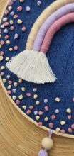 Load image into Gallery viewer, Denim Embroidery hoop with Macrame Rainbow
