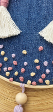 Load image into Gallery viewer, Denim Embroidery hoop with Macrame Rainbow
