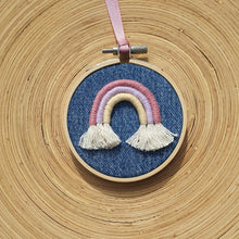 Load image into Gallery viewer, Miniature Embroidery Hoop with Miniature Knitted Word - hi
