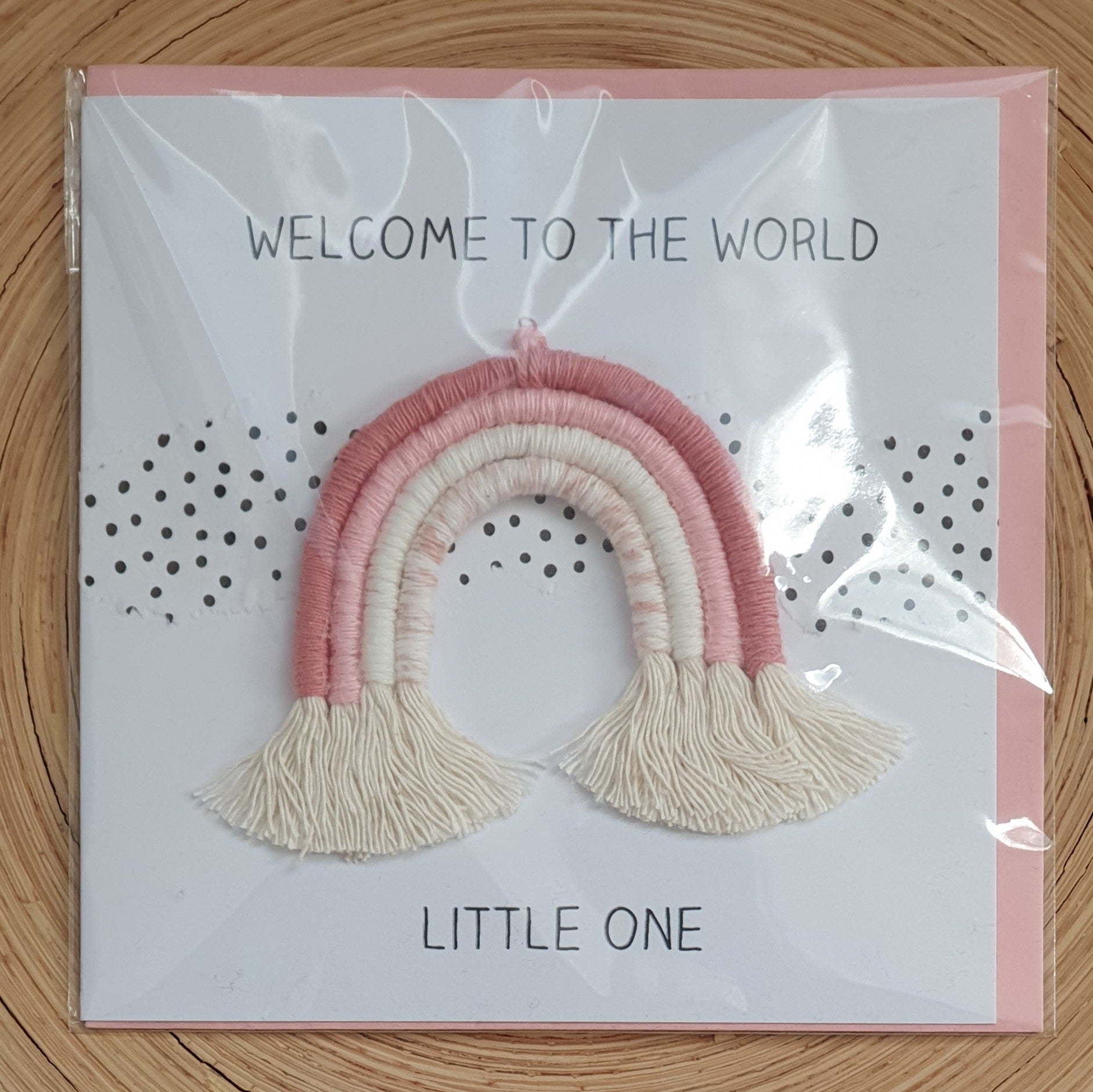 New Baby Card with Miniature Rainbow - Pink/Fleck pink
