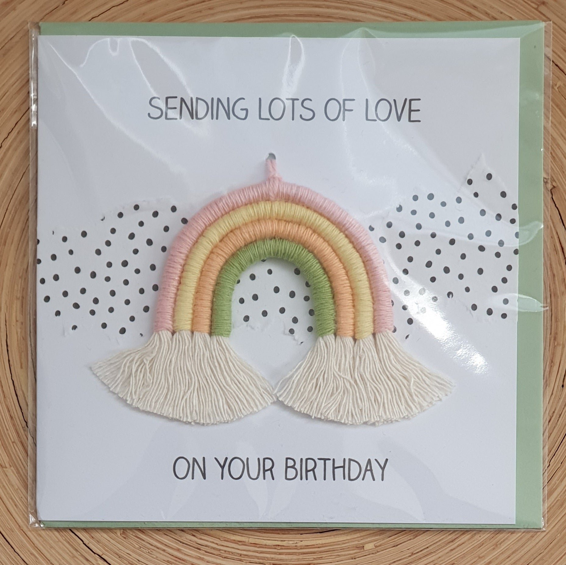 Sending Love on your Birthday with Miniature Rainbow - Soft Pastels/Sage Green