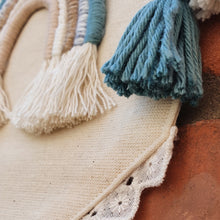 Load image into Gallery viewer, Bunting Flag Banner with Miniature Macramé Rainbow - Teal tones
