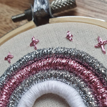 Load image into Gallery viewer, Handmade Macramé Rainbow embroidery hoop - pinks

