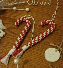 Load image into Gallery viewer, Handmade Macrame Candy Cane decoration

